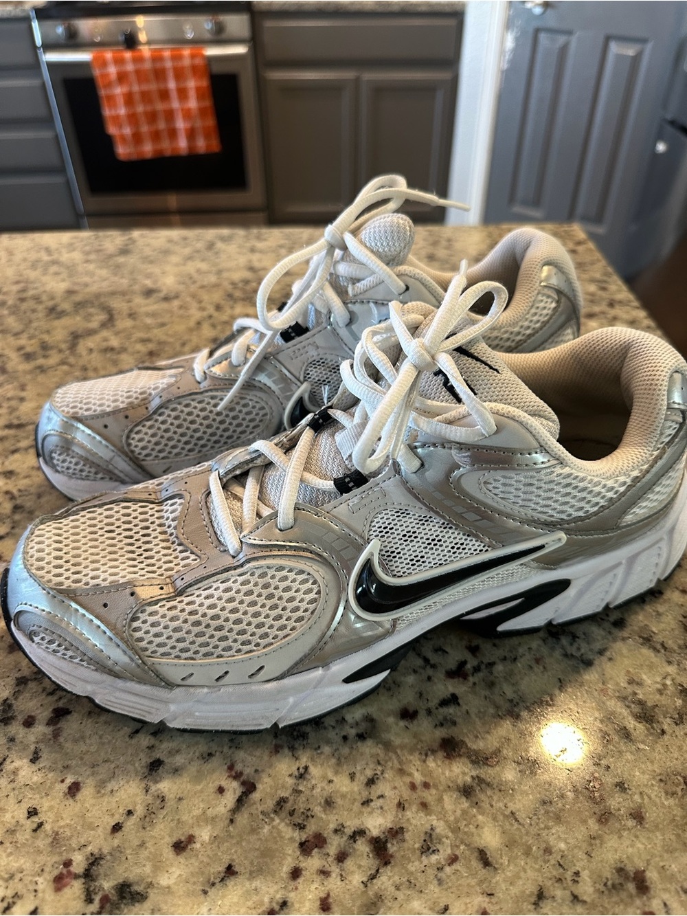 Nike v5 RNR Men's Running SILVER Sneakers with Black Swoosh